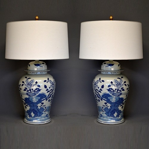 Pair of temple jars mounted as lamps